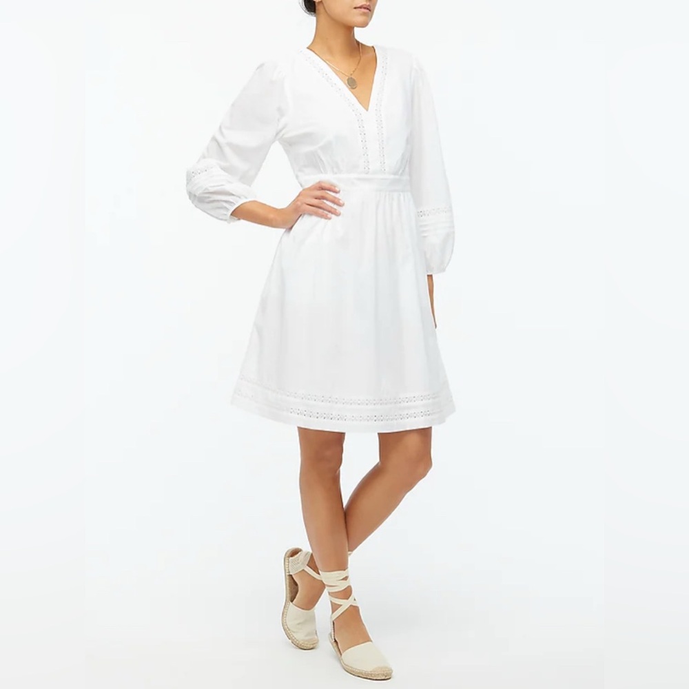 J. Crew Factory V-neck Cotton White Peasant Dress Size M Lined Romantic Cottage - Picture 1 of 16